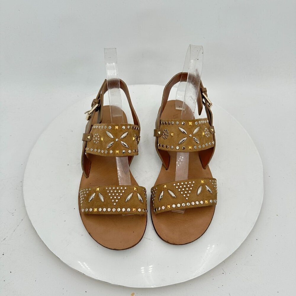 Valentino Garavani Women Size EU 35 US 5 Brown Suede Studded Buckle Flat Sandal - Picture 3 of 10